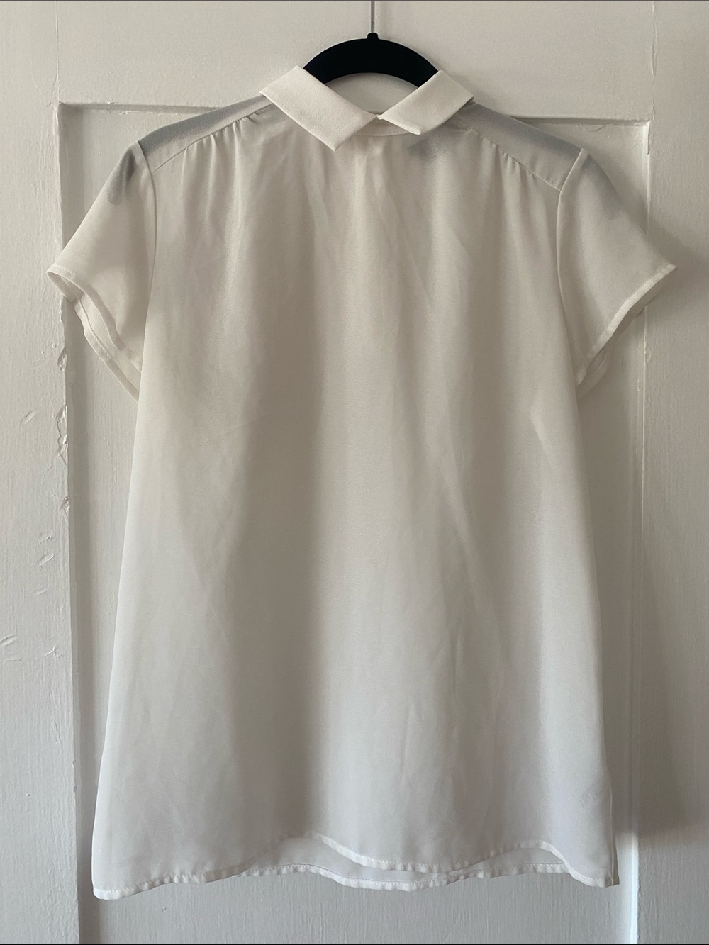Nasty Gal Women’s White Sheer Short-Sleeve Collared Blouse S